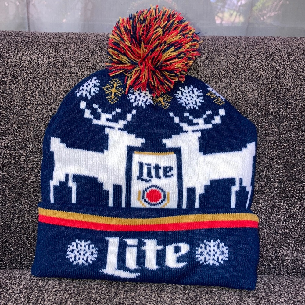 Miller Lite Christmas UGLY Sweater Beanie.